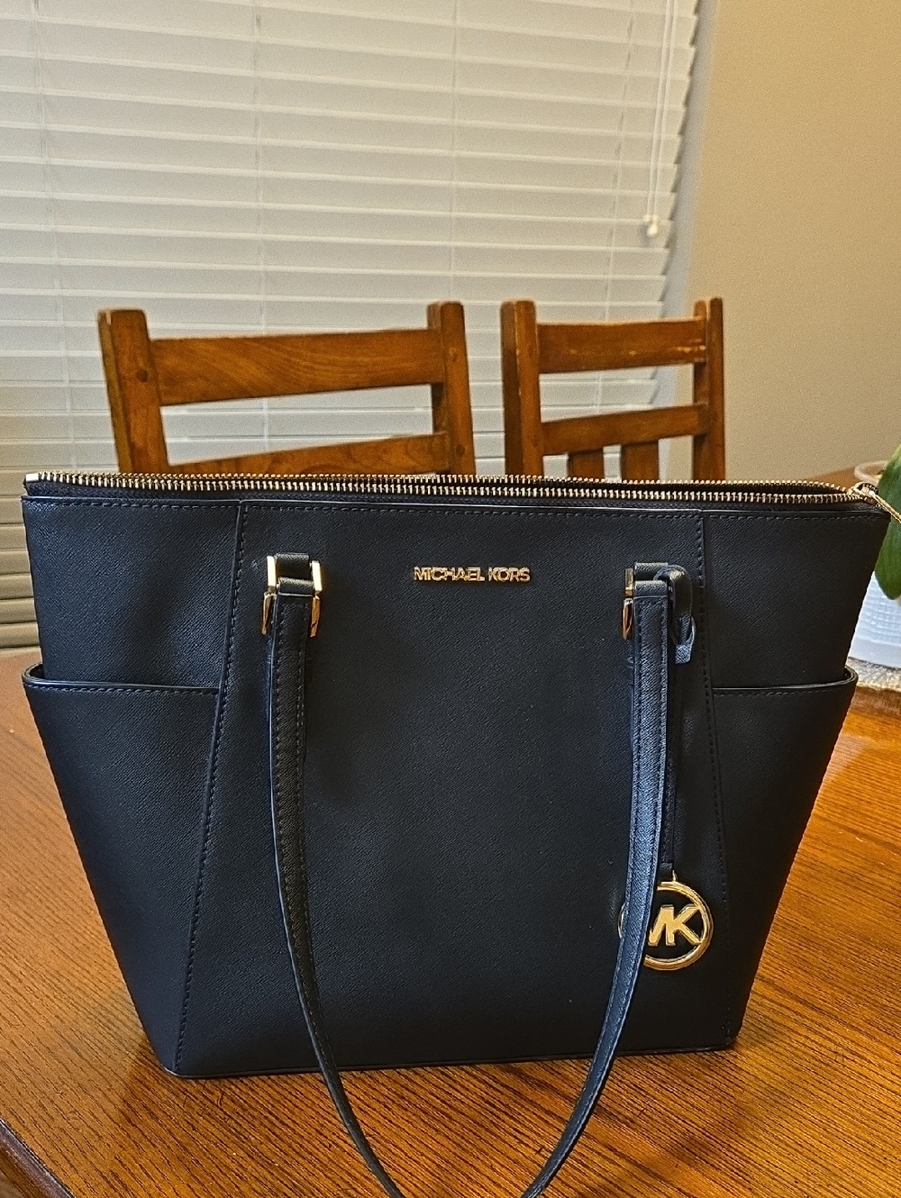 Michael Kors Charlotte LargeSaffiano Leather Tote with Gold Accent